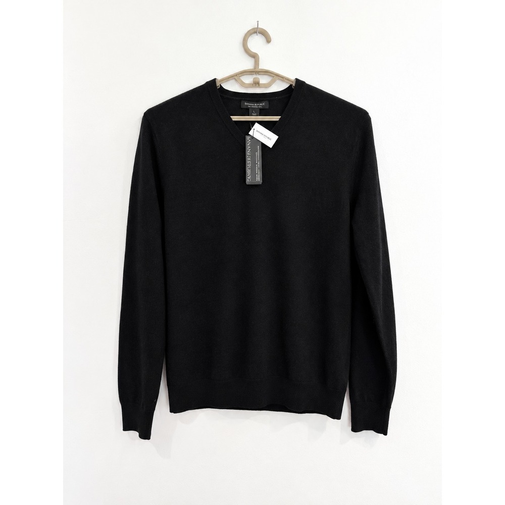Banana Republic Mens Merino Wool Sweater Black NWT Sz L Lightweight Extra Fine